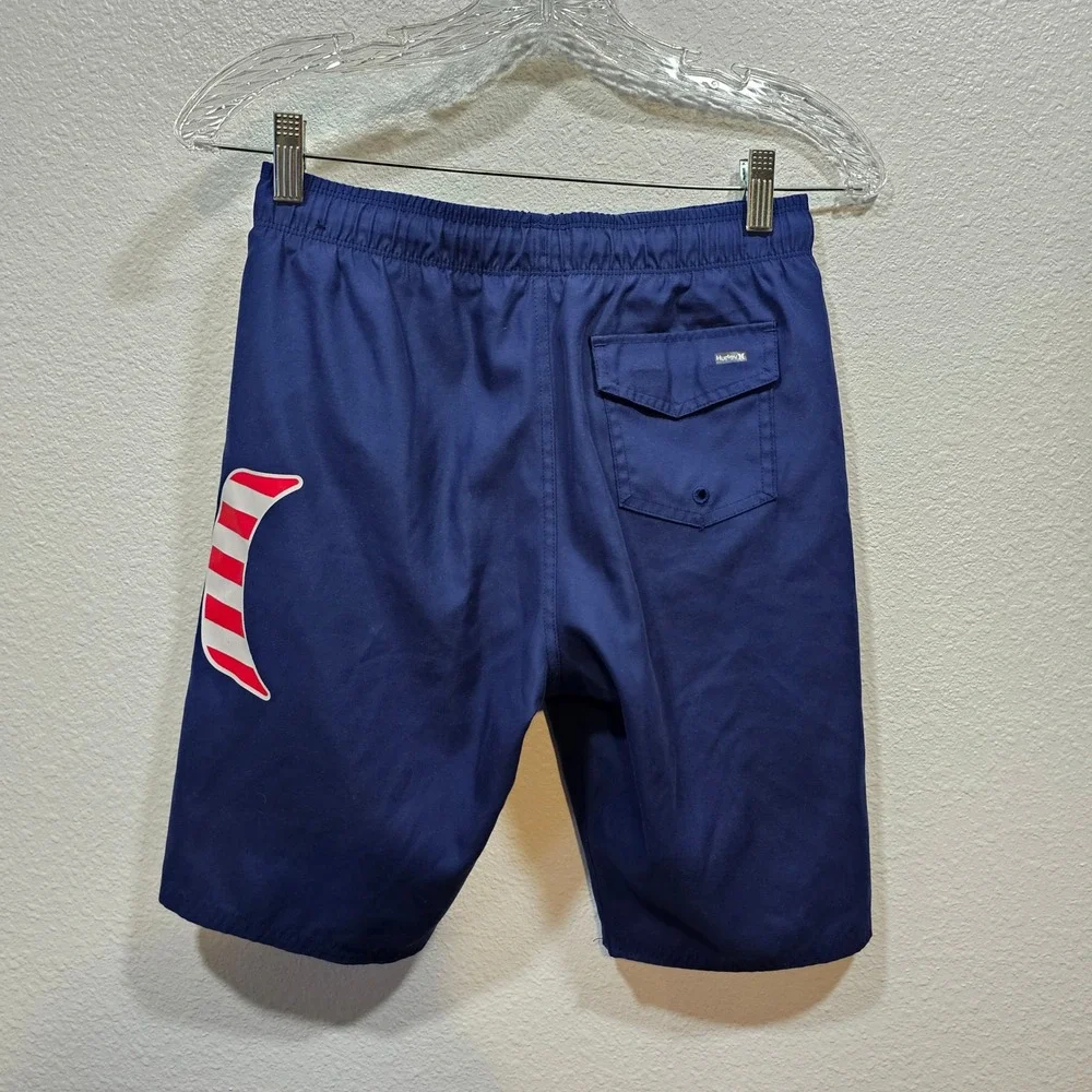 Hurley Boys Navy Blue American Flag Logo Board Shorts Swim Trunks Size Large